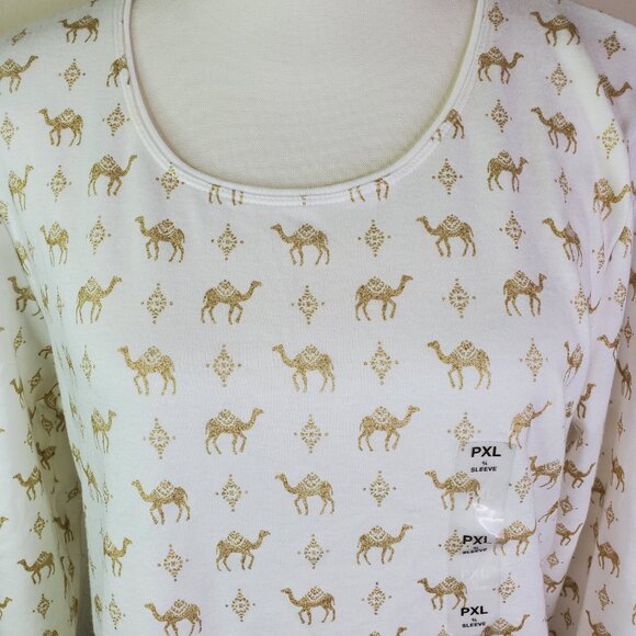 Karen Scott womens White Gold Camel Print Top PXL - Picture 6 of 11